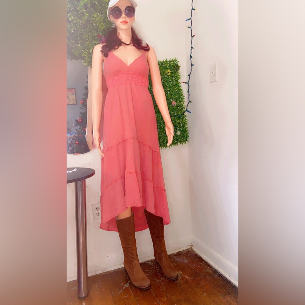 Speed Control  cotton Orange and Pink High-Low Sundress with Spaghetti Straps
